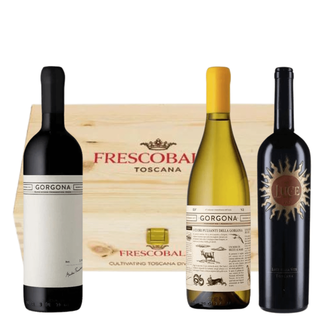 Costa Toscana Gorgona 2021 Igt Rosso + Gorgona 2023 Igt Costa Toscana Bianco + Luce della Vite 2020 Igt Toscana - Frescobaldi - Vinolog24.com